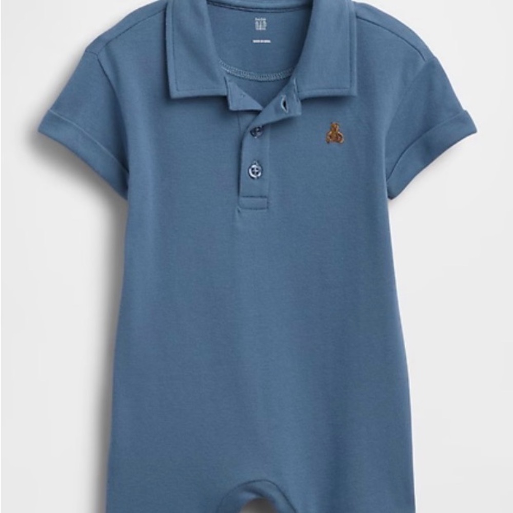 GAP Gray Blue Pique Polo Baby Romper